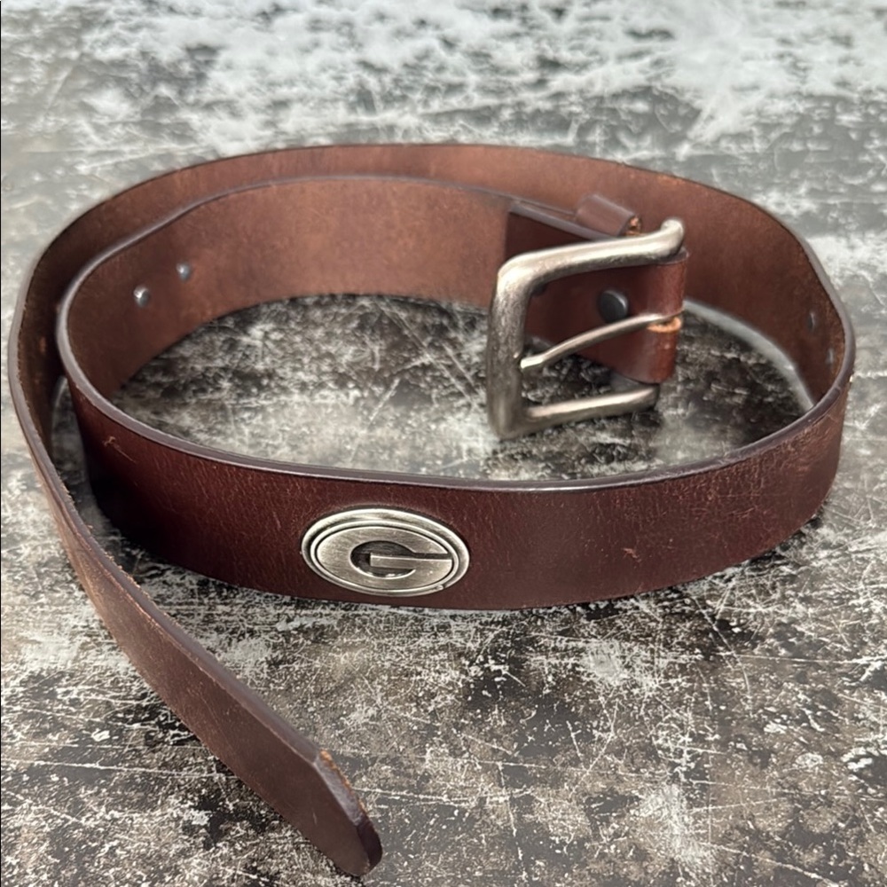 Green Bay Metal Studded Brown Leather Belt 40"